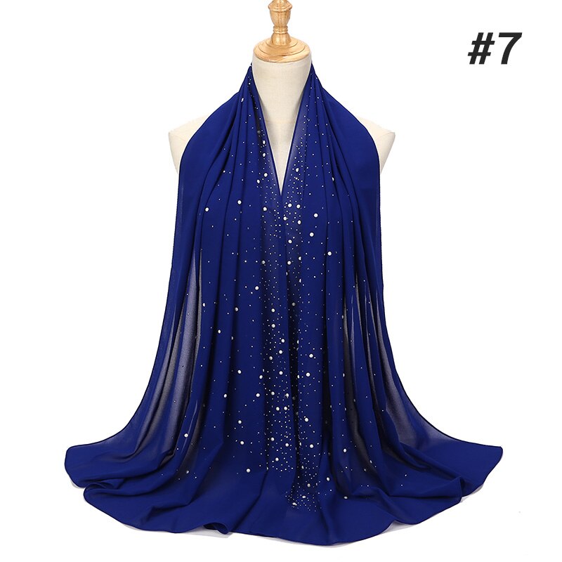1 Pc Vrouwen Bellen Chiffon Sjaal Met Diamant Studs Parels Sjaal Vlakte Hijab Sjaals Wraps Effen Kleur Moslim hijab Sjaal: color07