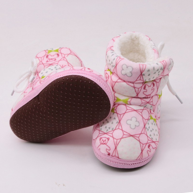 Weixinbuy baby sko baby støvler støvletter pige ffloral print tyk vinter blød spædbarn dreng varm sko 0-18m