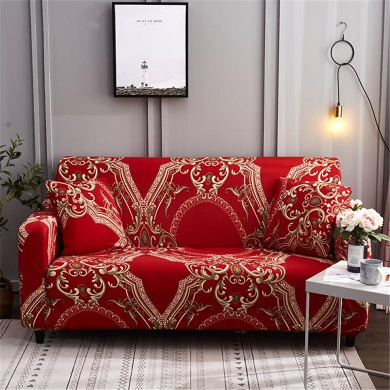 Rødt strækbart sofadæksel royal stil slipcover elastisk sofadækselspændingsovertræk til stuen: 3 sæde 190-230 cm