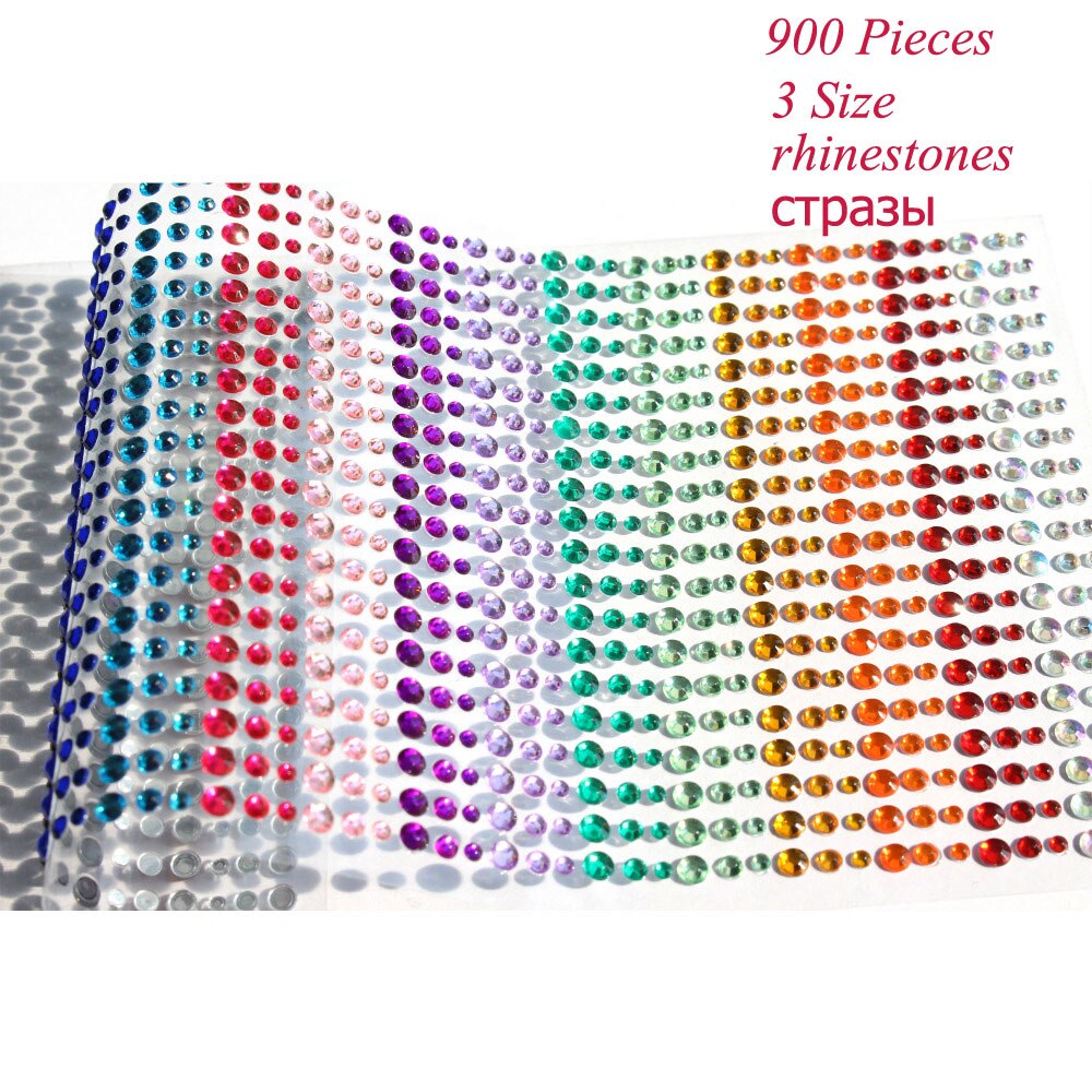 900 Stuks/vel 3 Size Steentjes voor nagels DIY Zelfklevende strass stickers voor pasen decoratie met 15 kleuren