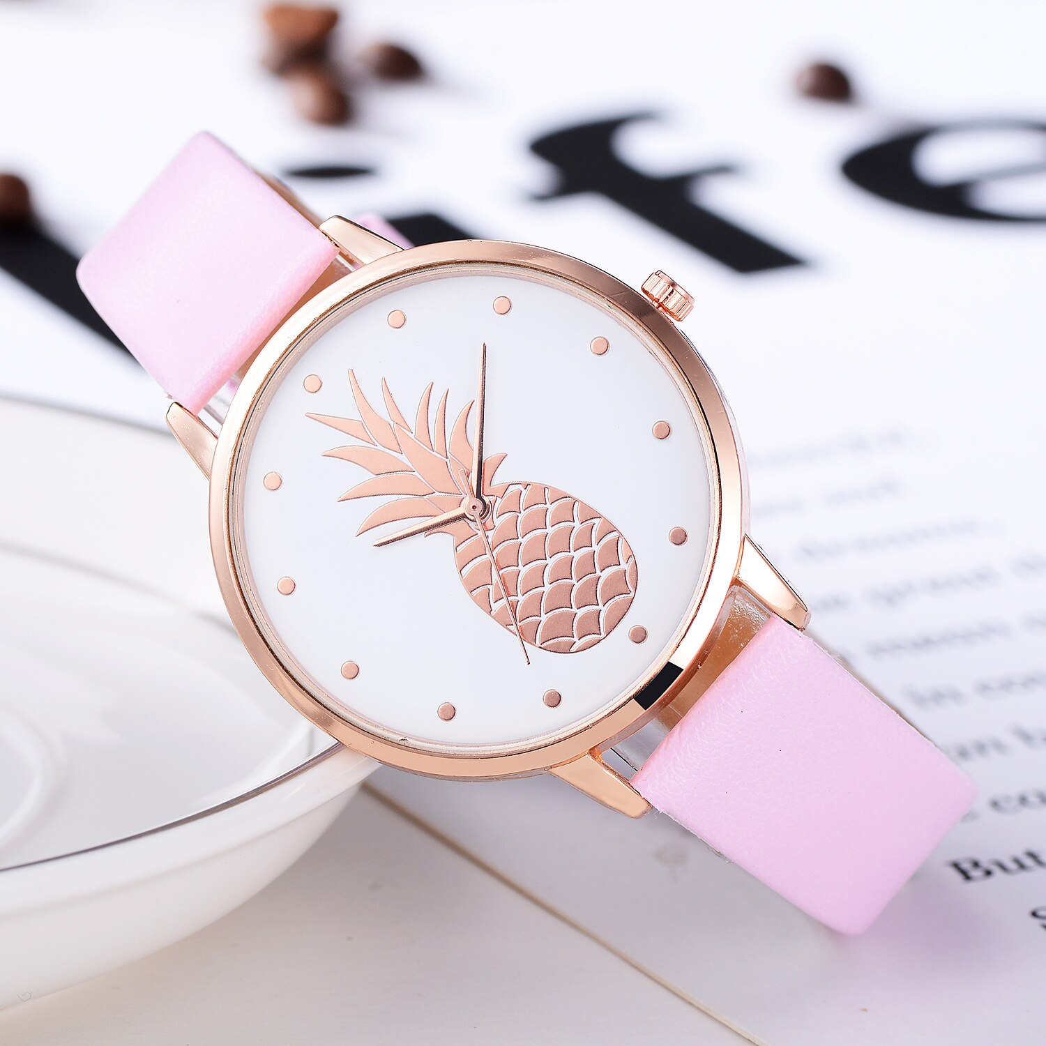 Montre à quartz analogique pour fille, bracelet en PU, motif ananas, à la , couleur, d&#39;anniversaire,