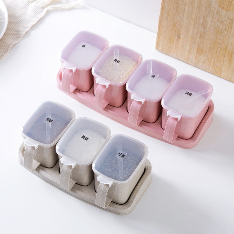 Pressad vetesmak kryddlåda i plast kryddlåda set kök hushållssaltkanna kryddlåda kryddlåda