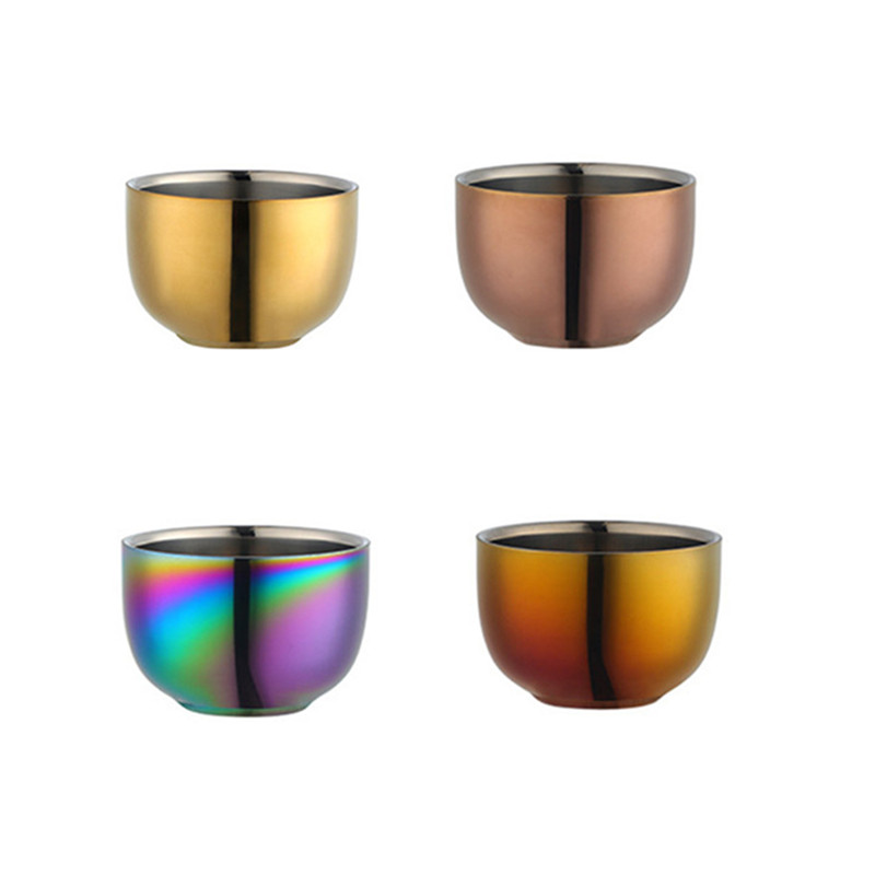 Ensemble de tasses à thé en acier inoxydable, 4/8 pièces, avec plateau et support amovible, tasse en or Double couche Anti-brûlure, service à thé: Mix colors 4pcs