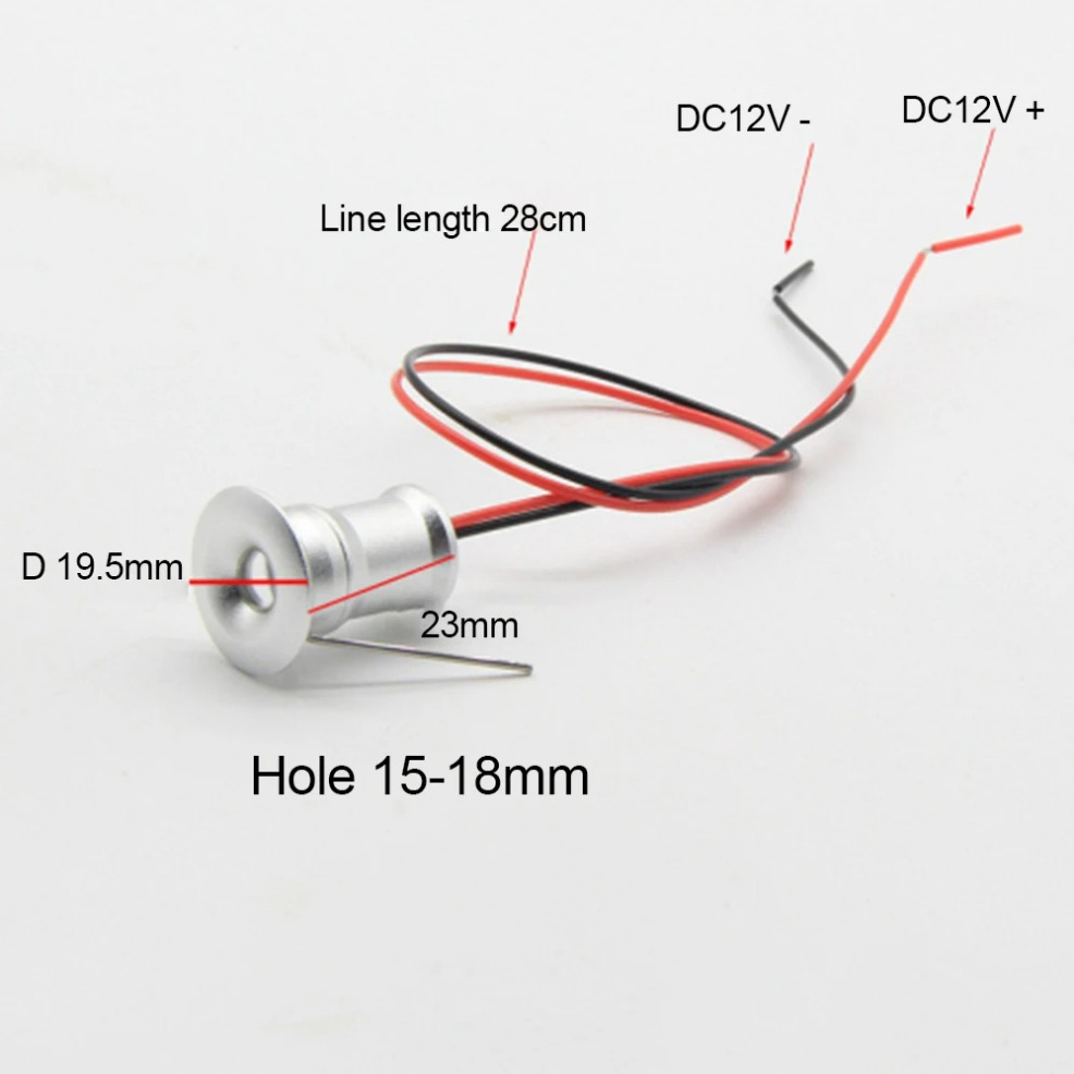 1w mini-spotlights 12v downlights led-spotlys kjøkkenskapspotlights innfelt taklampe innendørsbelysning hull 15-18mm