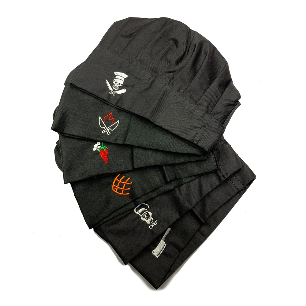 Broderi kokke hat sort justerbar unisex mesh køkken madlavningsuniform hat hotel restaurant grill bager barbershop voksen kasket