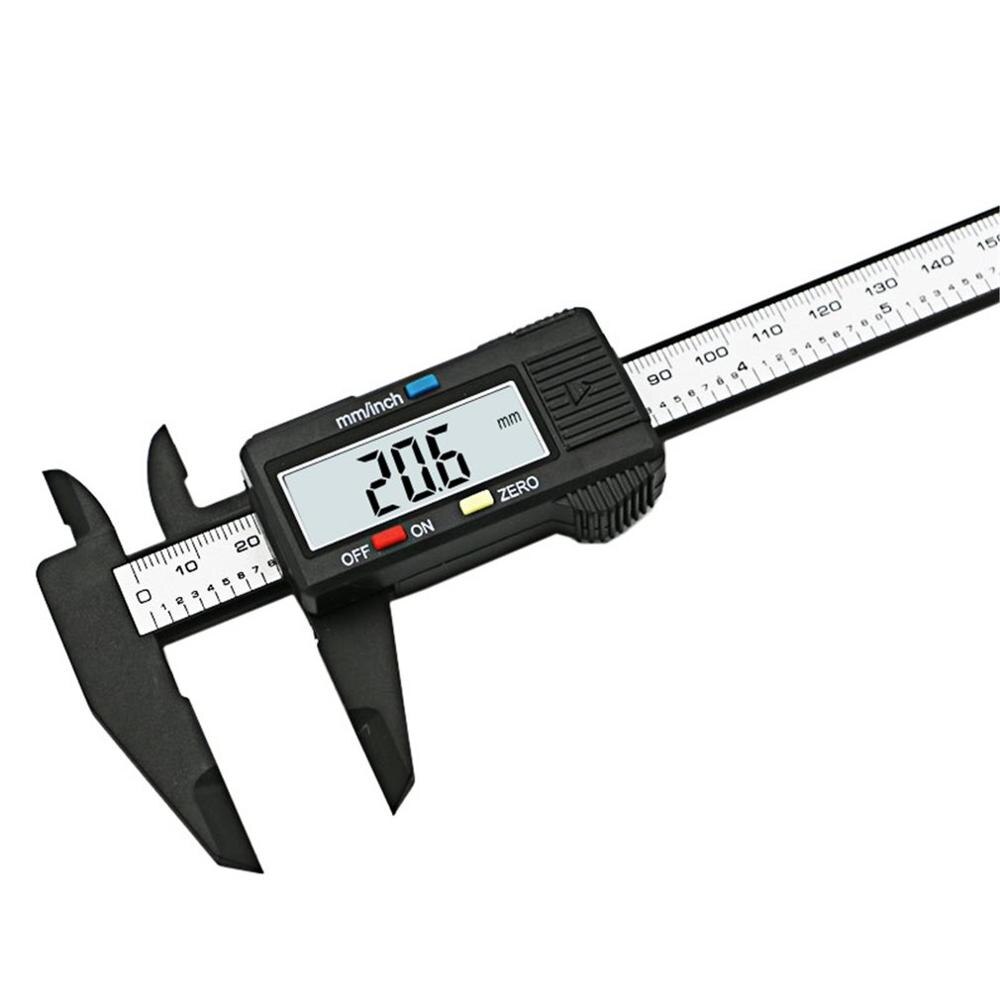 Vernier caliper 0-150mm 6 tommer måleværktøj plast lcd digital elektronisk kulfiber lineal gauge mikrometer: Sort