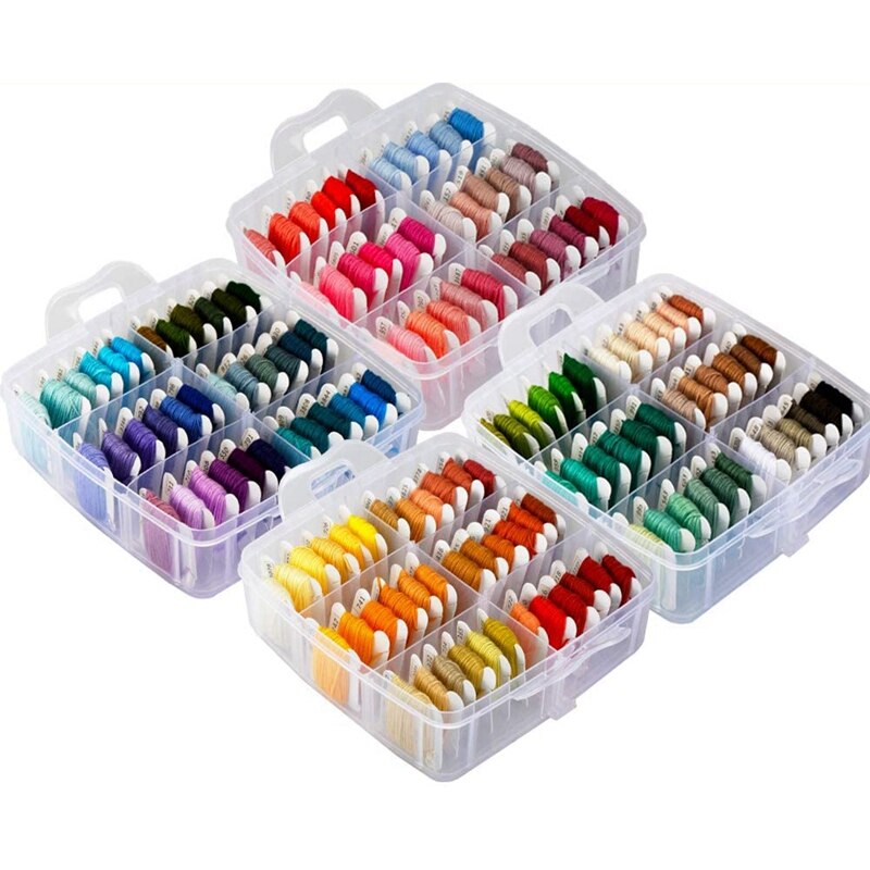 Embroidery Thread Floss Set Including 200 Colors Cross Stitch Sewing Thread with Floss Bins and 48 Pcs Cross Stitch Tool