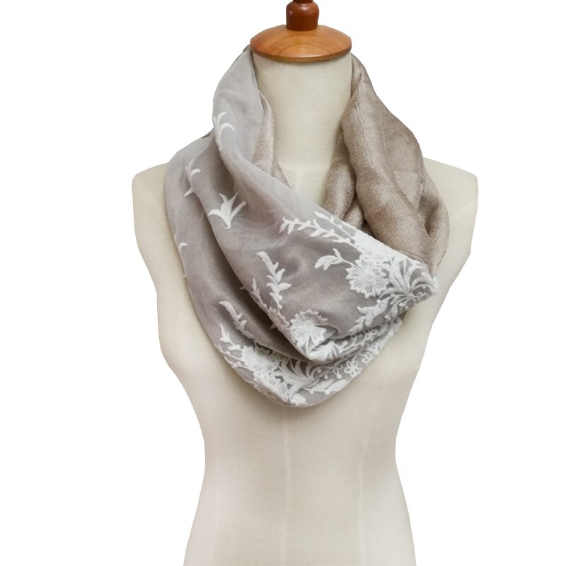 Kesä silkki puuvilla pitsisormus infinity paksu naisten huivi naisten huivi kaksoisympyrä foulard femme cachecol: Beige