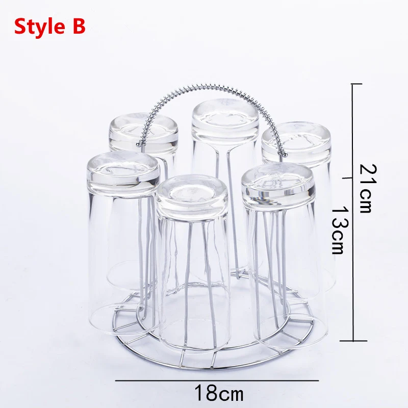 Rustfrit stål 6 kopper krus glas stativ holder tørring hylde hjem køkken hængende afløb opbevaring rack tilbehør: Stil b