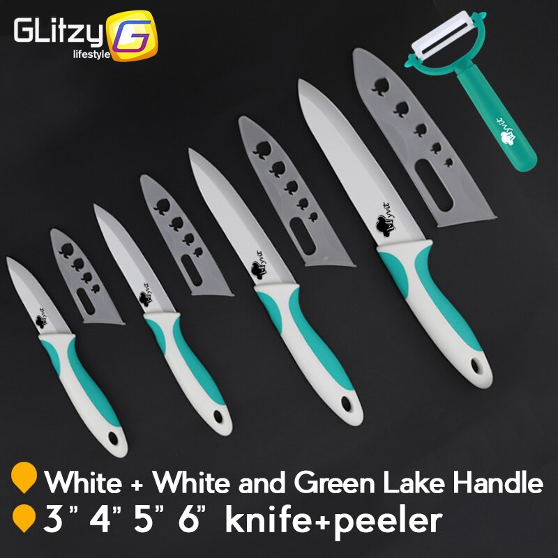 Keramisk kniv zirconia kök kock grönsaker frukt kniv vitt blad 3 " 4 " 5 " 6 " tum + skalare matlagningsset mjukt halkskydd