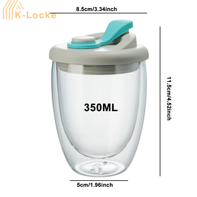 Portable Leak Proof Double Wall Glass Cup With Airtight Silica Gel Lid Insulated Coffee Mug Tea Juice Cup