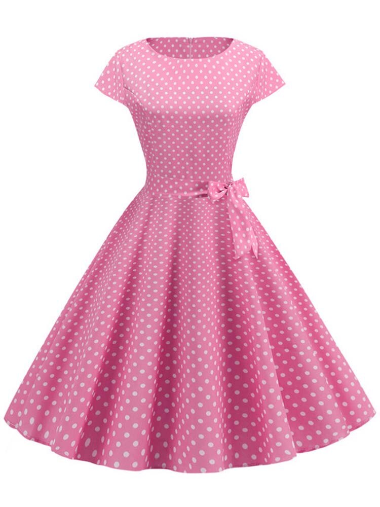 Vestido de verano de lunares negros Retro para – Grandado