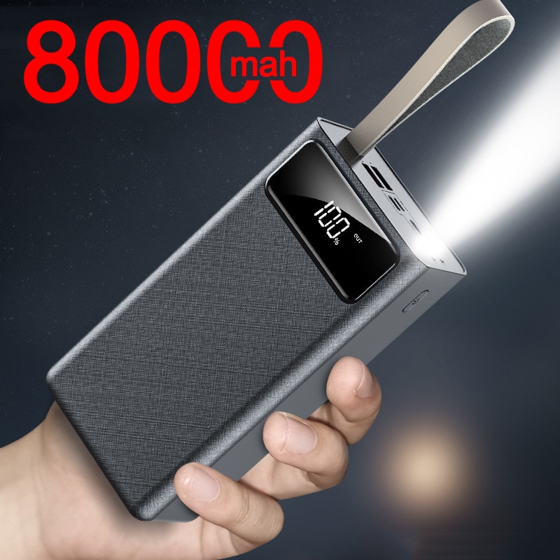 Power Bank 80000mAh Large Capacity Charger 2USB External Battery Travel Emergency Power Bank for Xiaomi Samsung