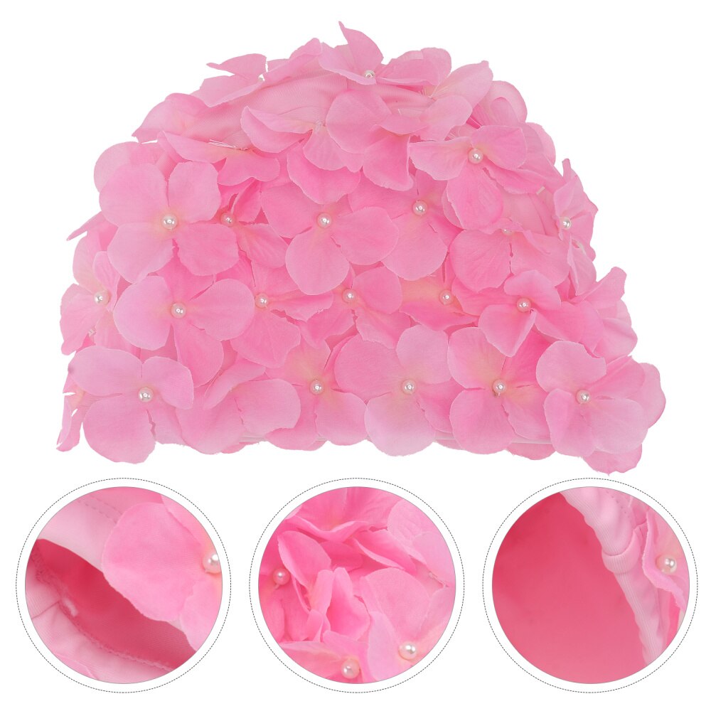 3D Flower Petals Shaped Swim Cap Swimming Hat Adults Bathing Cap Black: Pink
