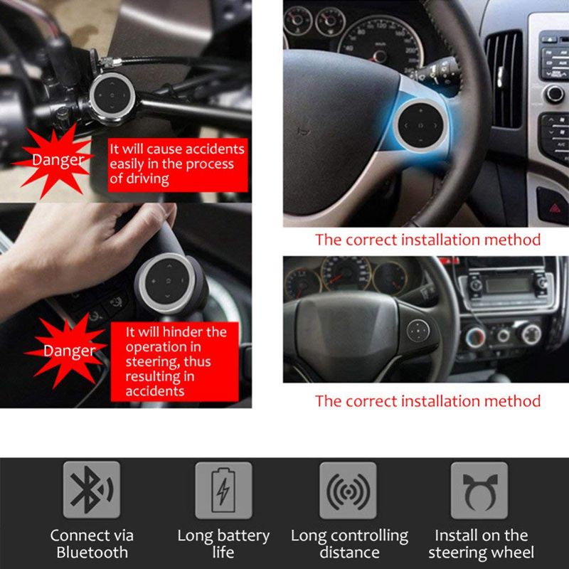 Mando a distancia multifuncional Bluetooth Multimedia para teléfono móvil inalámbrico para coche (negro)