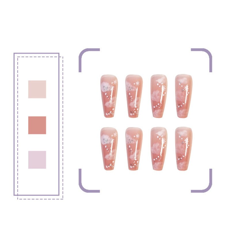 24 sztuk/zestaw biały wzór chmurki projekt sztuczne paznokcie różbyć winnym niebo francuski sztylet pełna pokrywa sztuczne paznokcie klej DIY manicure narzędzia robić paznokci