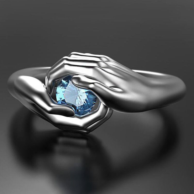 Gothic Skeleton Skull Hand Heart Rings for Men Vintage Punk Love Gesture Finger Couple Ring Women Wedding Jewelry Halloween