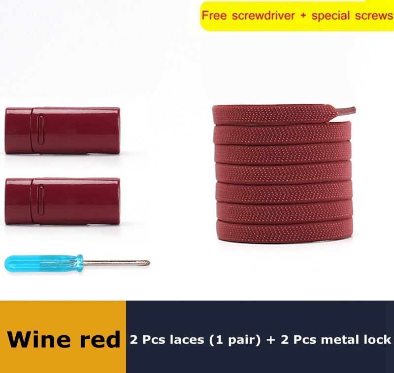 1 para sznurówki których nie trzeba wiązać elastyczny metalowy zamek sznurowadła magnetyczne płaskie nadaje się do wszystkich butów Unisex akcesoria do obuwia Lazy Shoelace: Wine red