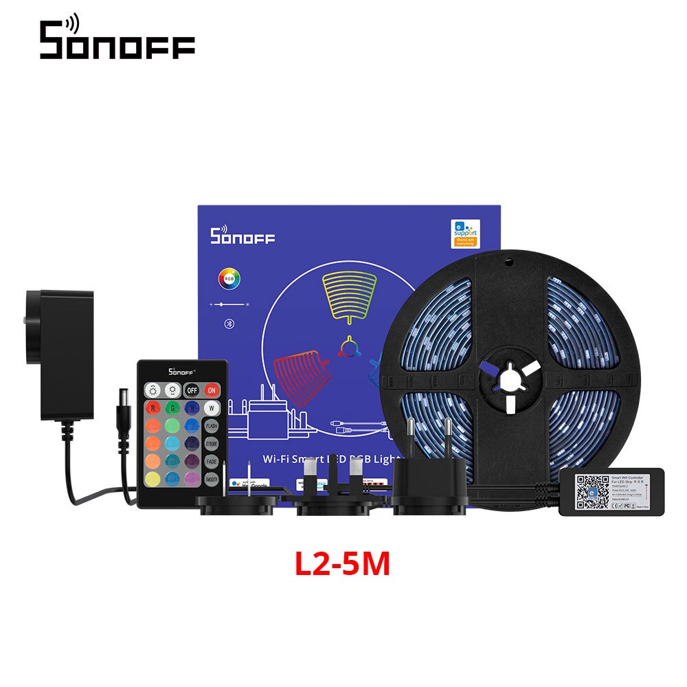 Sonoff L1/ L2 Wifi Smart Led Light Strip 2M/ 5M 5050 Rgb Led Strip Wifi Controller dimbare Licht Backlight Flexibele Streep Lamp: L2 5M Version Suit