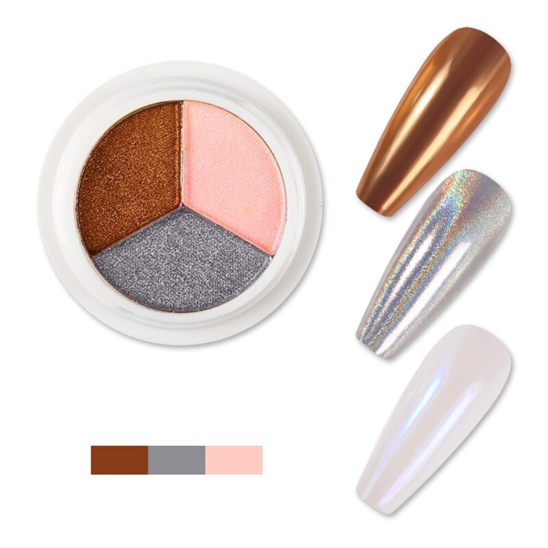 Polvo de espejo mágico de tres colores para manicura, polvo japonés Super brillante Aurora Powd: 8