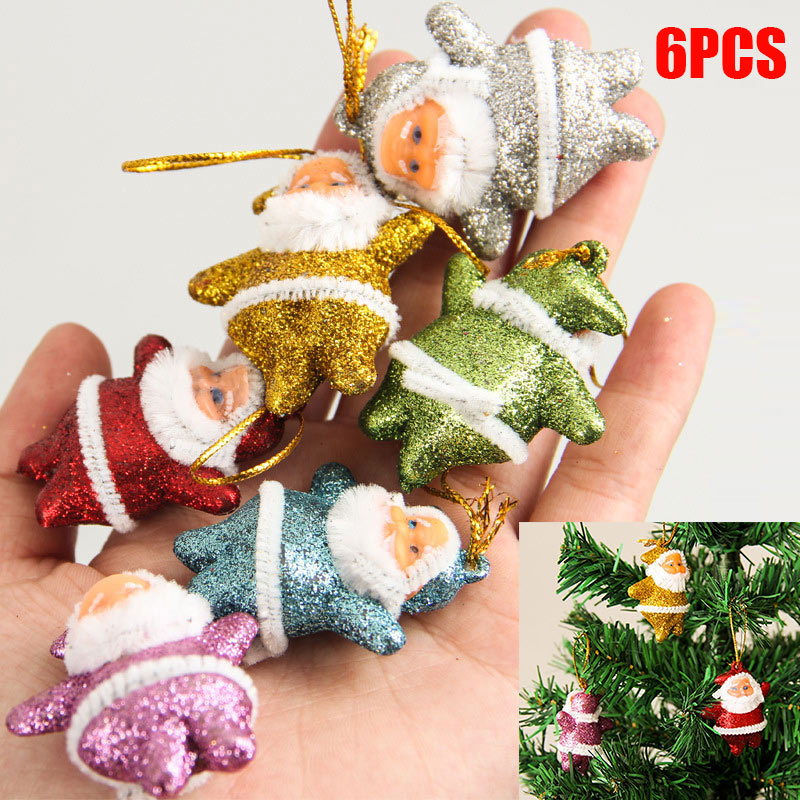 6 Stuks Mini Shining Kerstman Pop Hanger Opknoping Ornamenten Voor Kerstboom Decoraties AN88