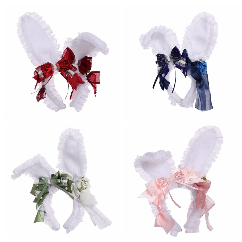 Diadema con Orejas de conejo para niña, tocado Kawaii de Lolita, tocado de conejo hecho a mano, KC japonés, dulce Conejo, ropa para la cabeza para el día de Pascua