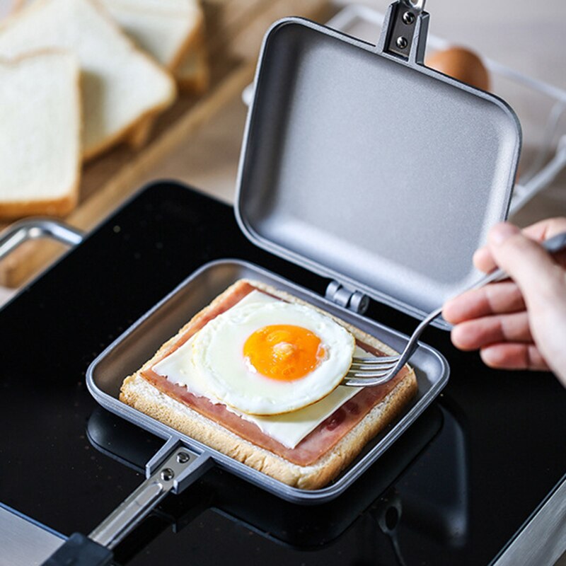 Grille-pain double face à 2 fentes, moule à panini pour petit-déjeuner, poêle à pâtisserie, gril, omelette, œufs, poêle à gaz bjstore