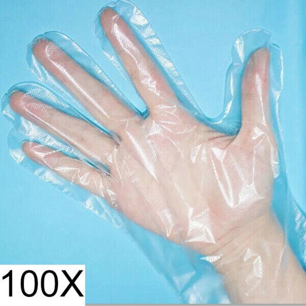 100pcs Plastic Clear Disposable Gloves Food Hygiene Cleaning Catering Beauty Plastic Gloves Polythene Boxed Food Prep Food Safe: 0.8g