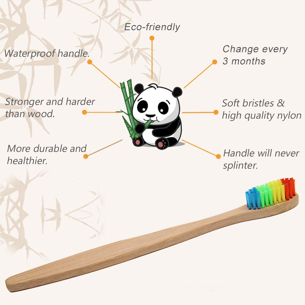Biodegradable Bamboo Toothbrushes, 10 Piece BPA Free Soft Bristles Toothbrushes, Natural, Eco-Friendly, Green and Compostable