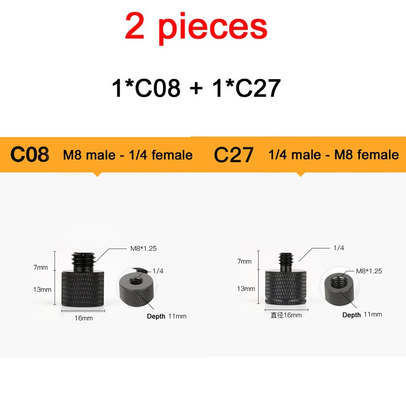 38 typ 1/4 3/8 M8 M6 męnarty na gwint żeńnarty śruba robić mocowania konwerter adapter statyw, lampa pierścieniowa, Selfie Stick, prowadnica, projektor: 2 sztuk