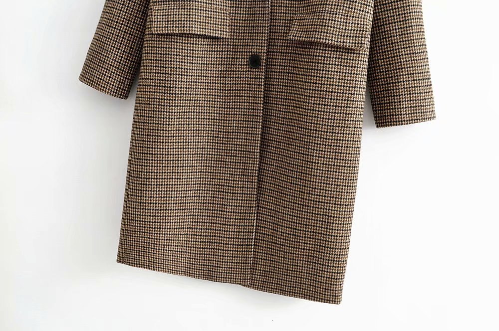 hiver Plaid Long manteau femmes simple Breated laine manteau Europe dames Vintage vêtements