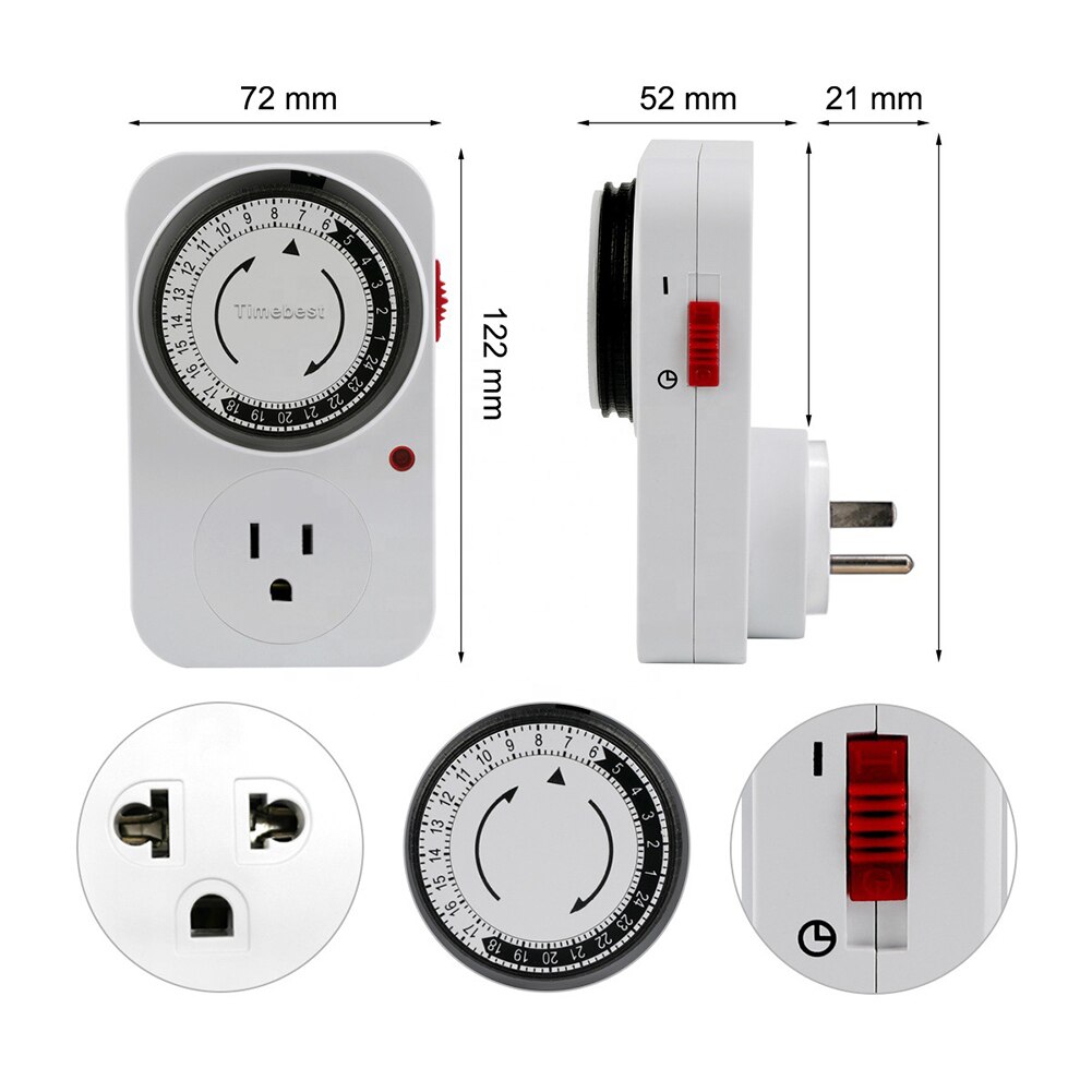 Mechanical Energy Saving Timer Switch Kitchen Power Timer Outlet Time Controller 24 Hours Cyclic Timing Socket for Household
