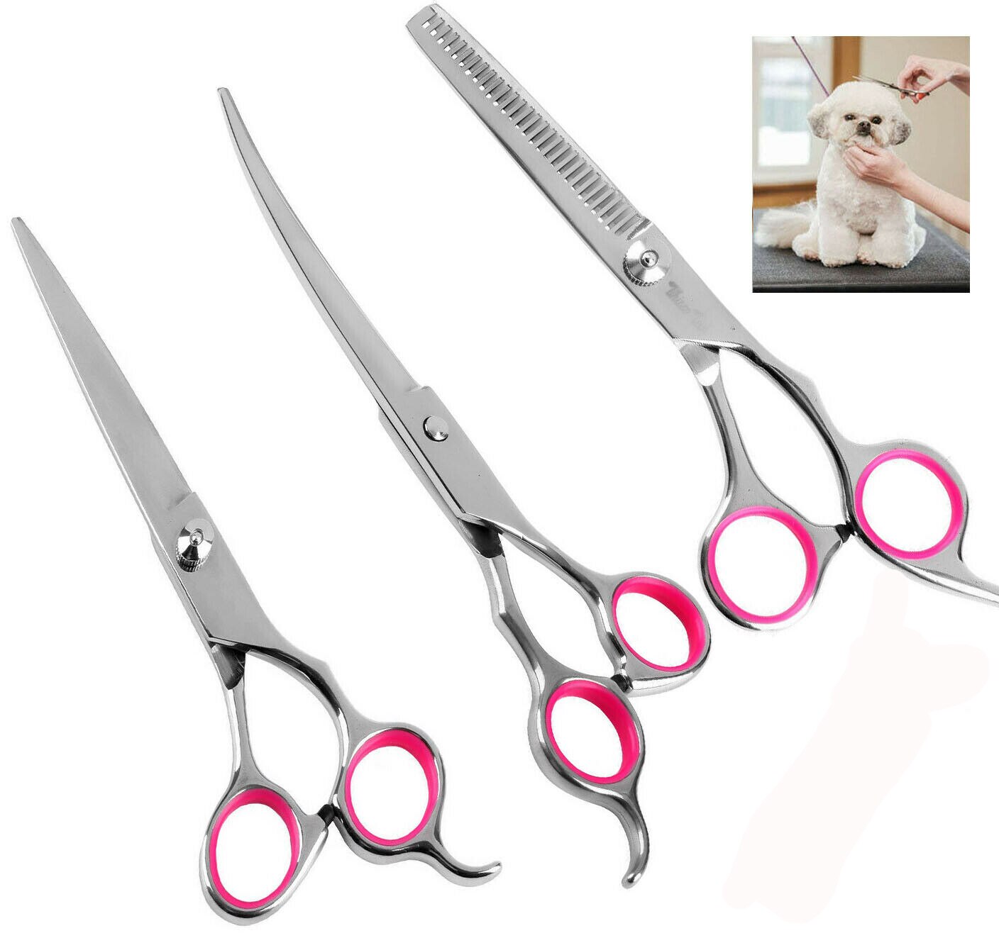 Pet Grooming Scissors Stainless Steel Dog Cat Hair Seam Chunker Scissors Up and Down Curved Scissors Sharp Haircut Pet Tool Set