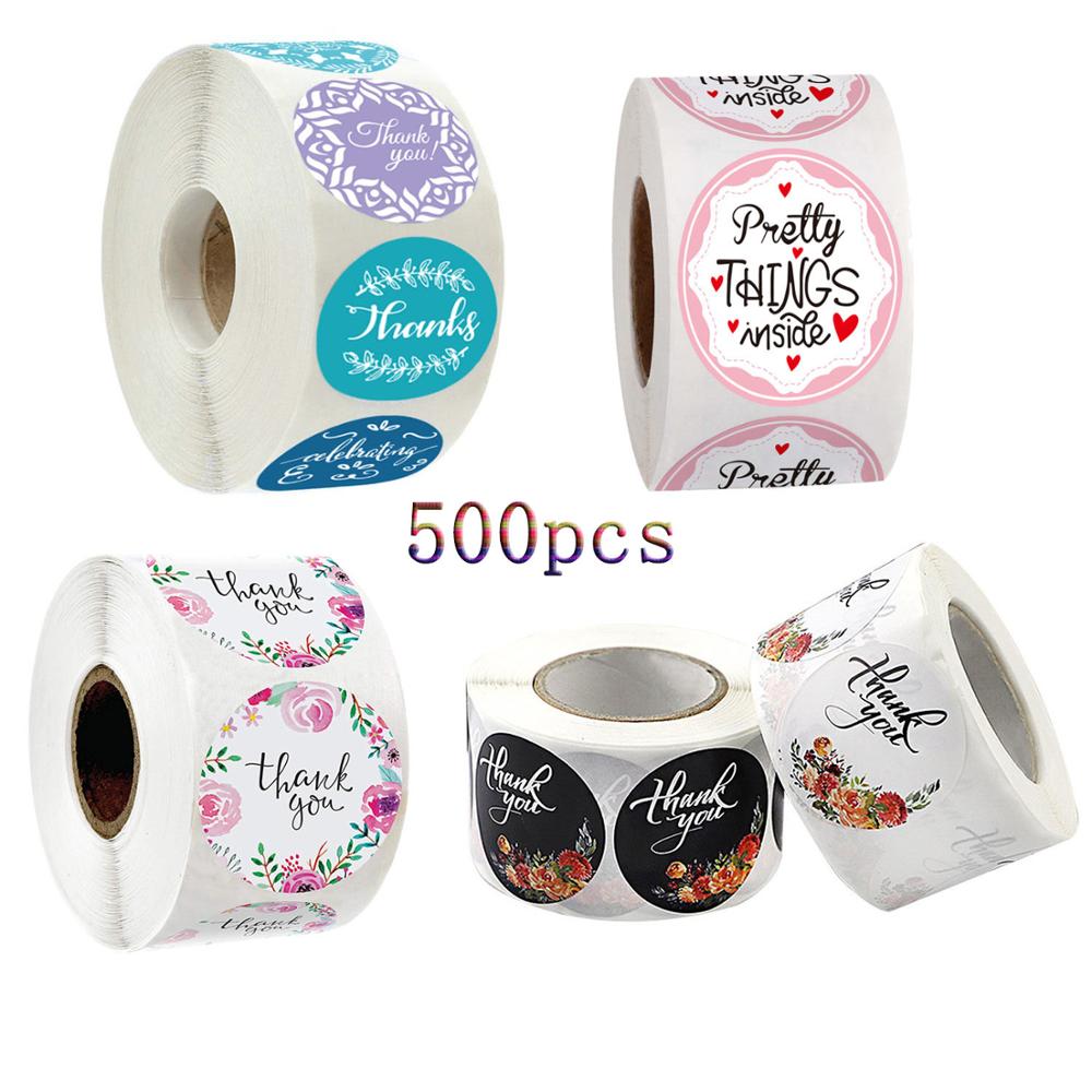Qiduo 500Pcs Etiketten Per Rol Natuurlijke Kraft Dank U Sticker Stickers Papier Briefpapier Stcker Seal Labes Hand Gemaakt Met liefde