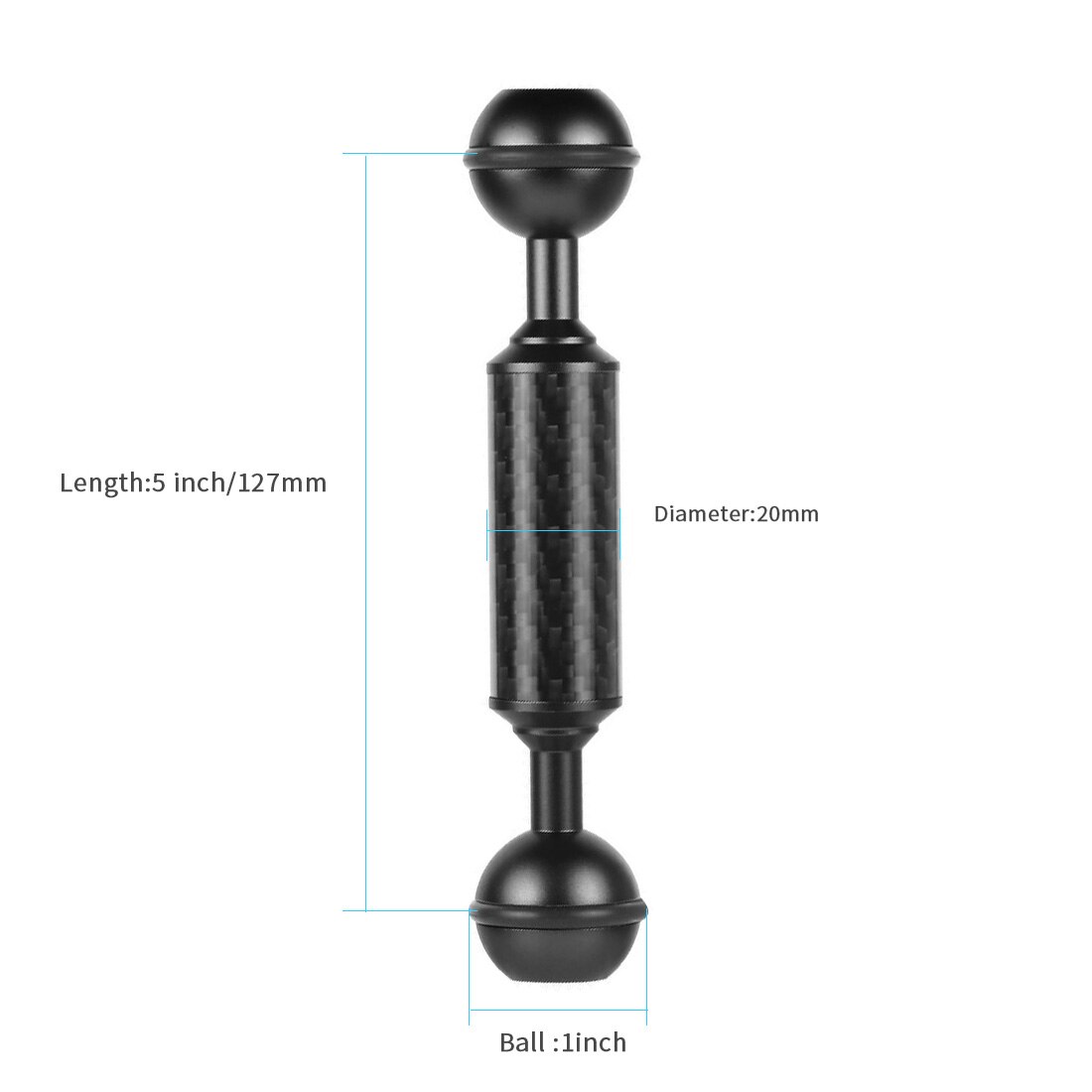 BGNing Carbon Fiber 1" Dual Ball Head 5/8/10/12inch Extension Arm D20mm Handheld Tripod Selfie Stick Camera Waterproof Mount