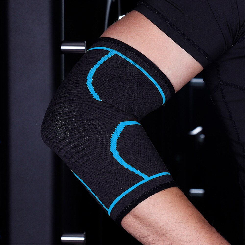 1 stuk elleboogondersteuning elastische gym elleboogbescherming absorbeert zweet sport basketbal arm mouw elleboogbrace buitensporten fietsen: Blauw / Ik