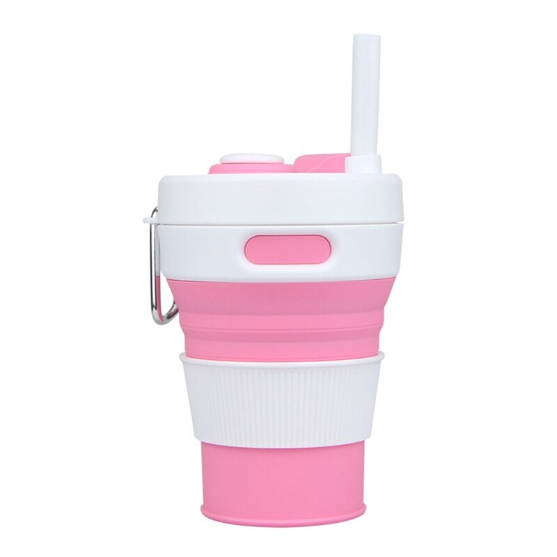 Folding Silicone Cup with Straw 450ML Portable Leakproof Outdoor Travel Telescopic Drinkware Cup Milk Water Coffee Mug Cups: PK