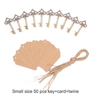 ERMAKOVA 50 Teile/los Schlüssel Flasche Opener Skeleton Wein Opener Leere Karte für Gäste Rustikalen Hochzeit Party Favors flasche öffner: Small Antique bronze