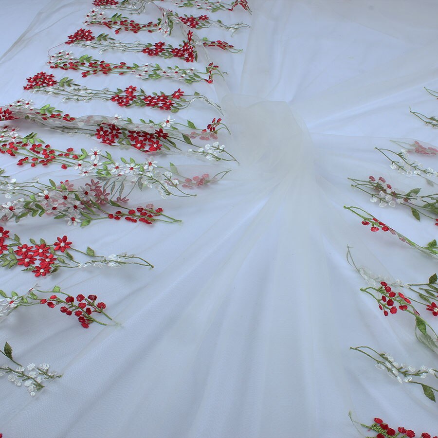 Flower Embroidered Net Yarn Fabric African Wedding Tulle Floral Lace Fabric Diy Craft Patchwork By Yard: No.8 - white net