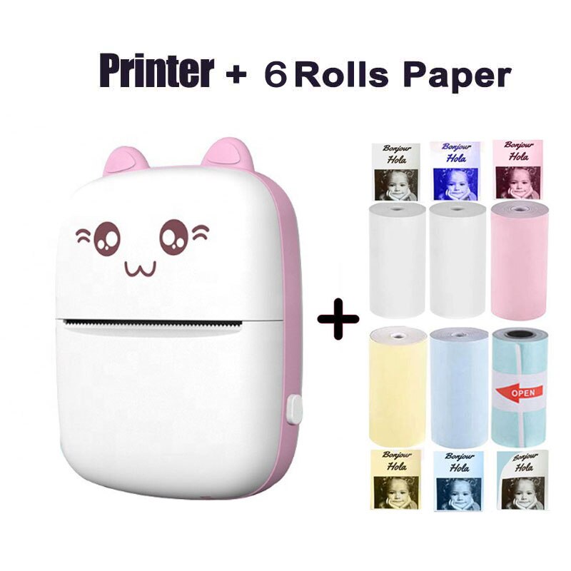 mini Kot C9 bezprzewodowy kieszonkowy rozmiar Bluetooth przenośny termiczny papier fotograficzny drukarka robić 58mm etykieta druku notatka android telefon z IOS: różowy 6 mieszać