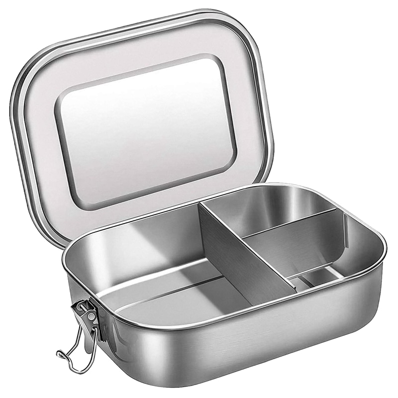 Stainless Steel Bento Box Lunch Container,3-Compartment Bento Lunch Box for Sandwich and Two Sides,1400 Ml Food Container for Ki: Default Title