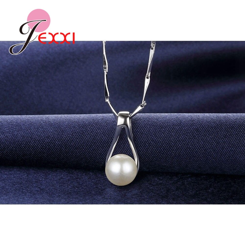 Women Freshwater Pearl Jewelry Sets 925 Sterling Silver Round Pearl Pendant Necklace Earrings Sets For