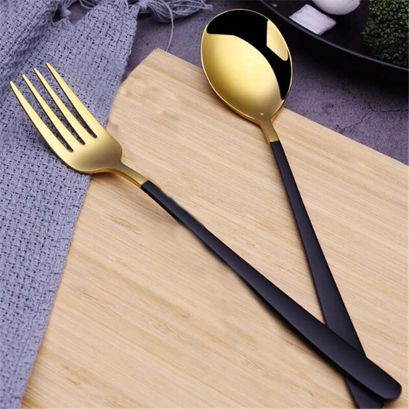 Cuillère fourchette or à Long manche | Fourchette à Long manche, cuillère pour la crème glacée vaisselle plaqué or Dessert thé cuillères à café cuillères en acier inoxydable