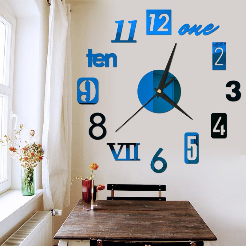 Mini Hause Wanduhr 3D DIY Acryl Spiegel Aufkleber Selbst Klebe Für Home Dekoration Wohnzimmer Quarz Nadel Hängen Uhr: G Blue
