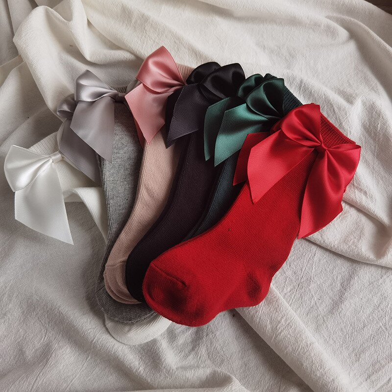 Wiosna nowa księżniczka dziewczyny skarpetki szeroka wstążka wzór kokardki skarpety robić kolan dla dziewczynek ubrania maluch podkolanówki dzieci meias