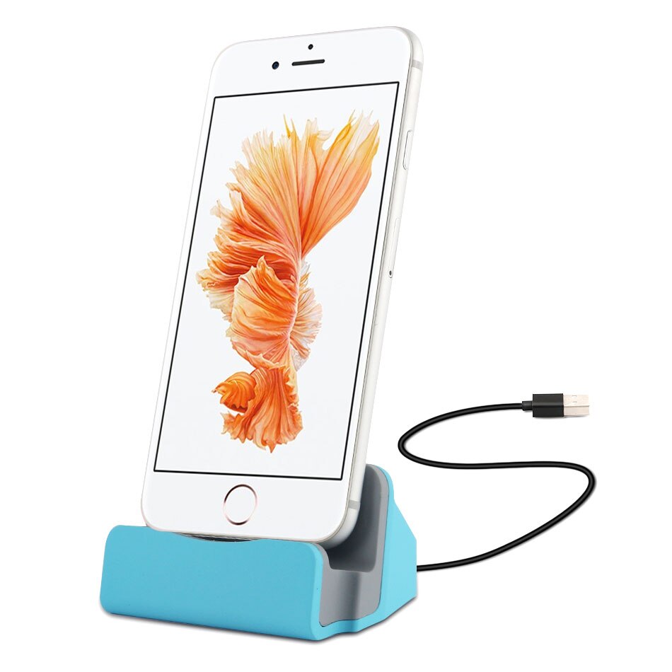 Station de charge de bureau pour iphone 5 5s SE 5C 6 6S 7 8 Plus XS MAX XR, Station d&#39;accueil avec support de chargement USB: Blue