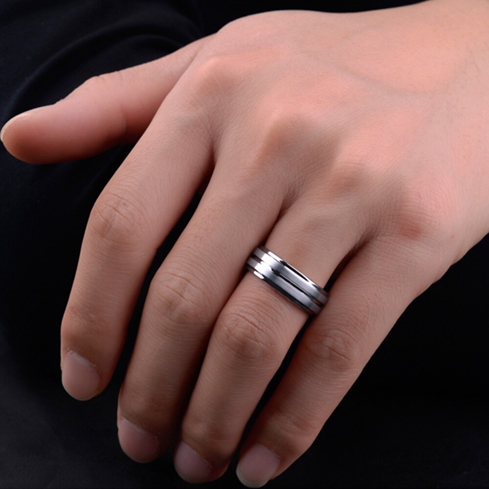 Newshe Wolfraamcarbide Ringen Voor Mannen Groef Ring 8Mm Mens Wedding Band Charme Sieraden Maat 8-13 TRX061