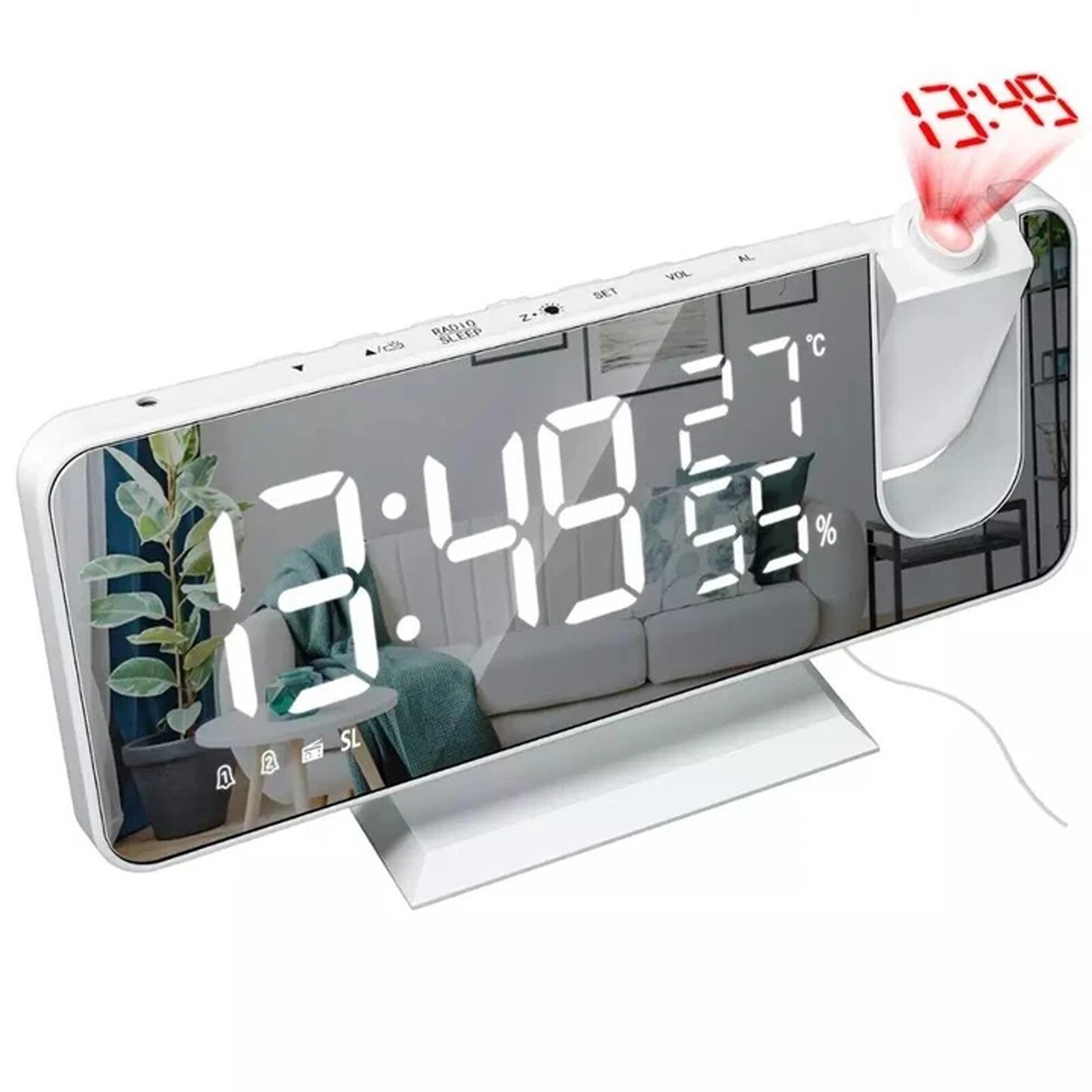 Projection Alarm Clock for Bedroom Ceiling Electronic Alarm digital radio alarm clock with USB Watch With Time Projection: WH