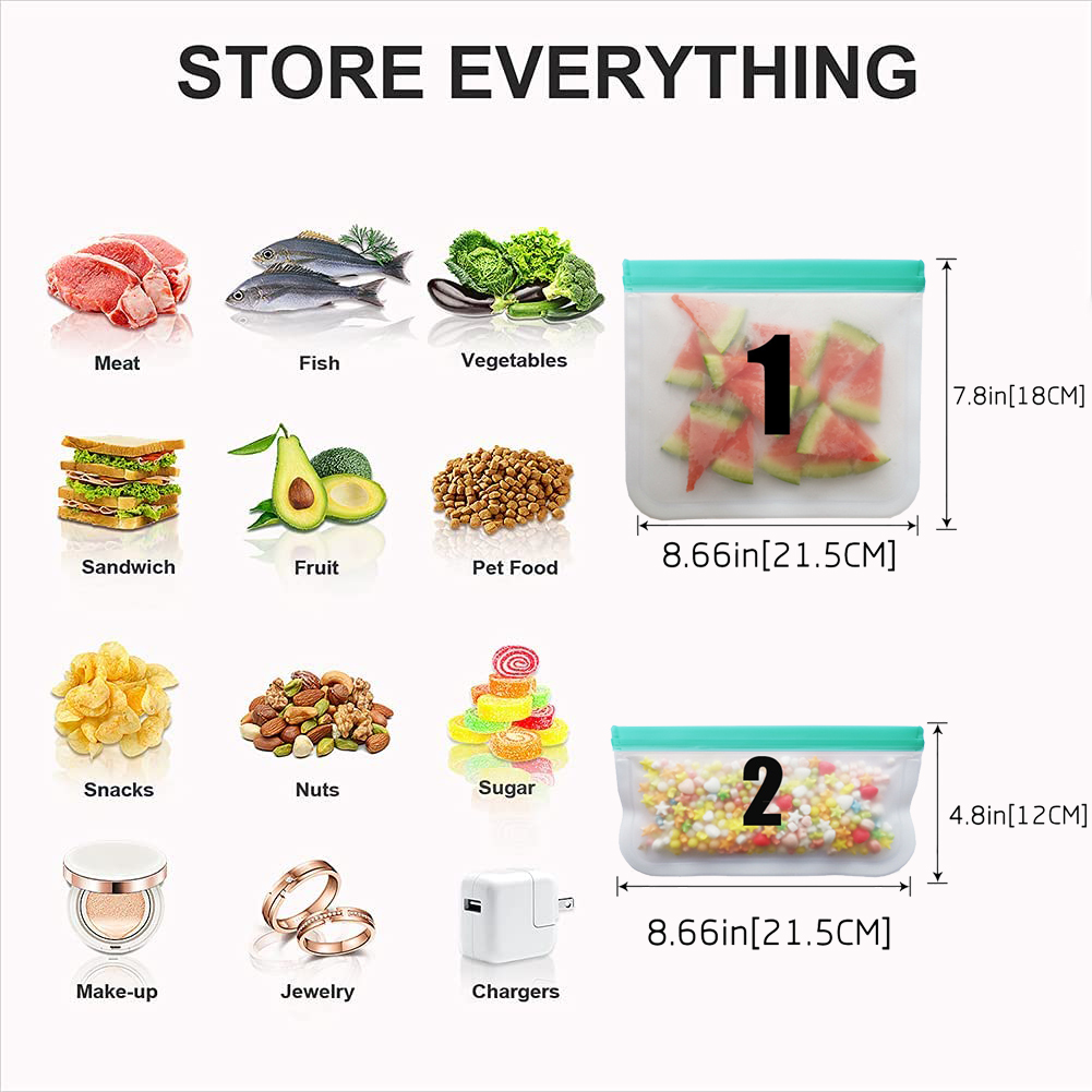 BEEMAN 12pcs Silicone Zip Bag PEVA Silicone Food Storage Containers Leakproof Reusable Shut Bag Fresh Bag Food Storage Bag