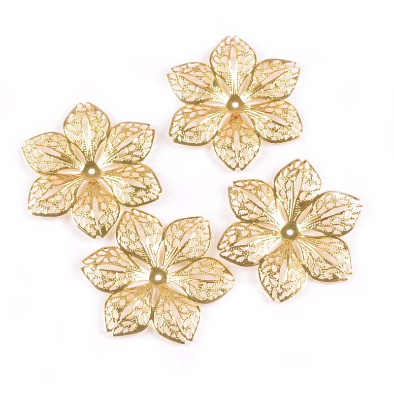 10 Uds. De Artesanía de Metal de flores huecas, envolturas de filigrana, conectores para pendientes, fabricación de joyas, accesorios de decoración para álbum de recortes, 43mm, ykl0782: gold